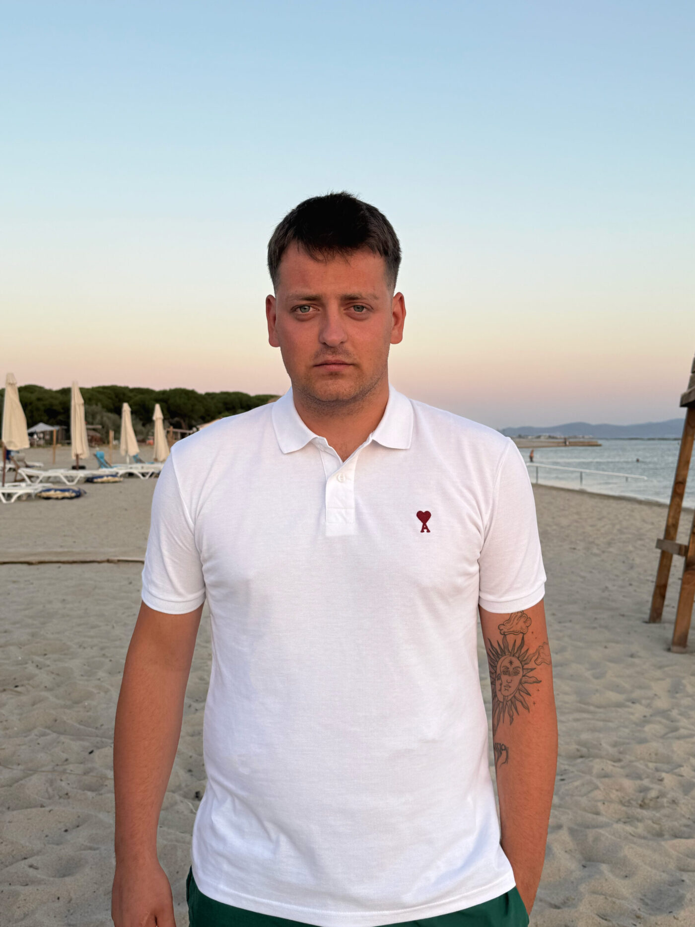 Ami Paris Polo Yaka Erkek Beyaz Tişört - Görsel 3